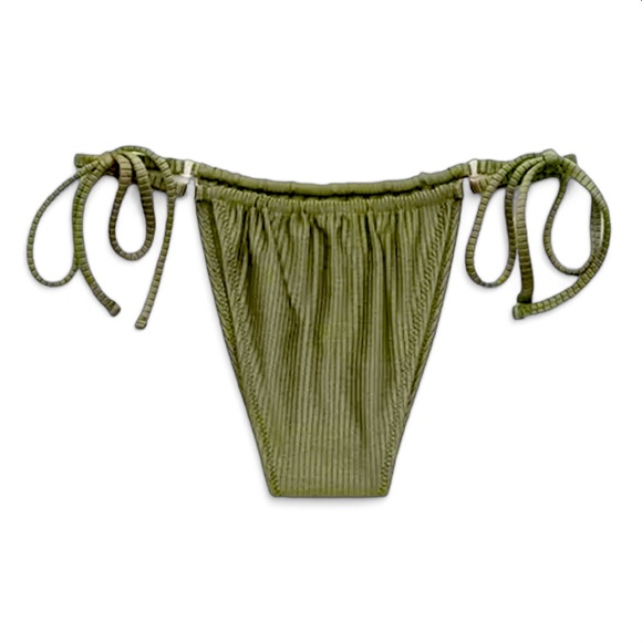 aerie Other - Aerie Shine Rib Cheekiest Strappy Side Tie Bikini Bottom Olive Green size Large